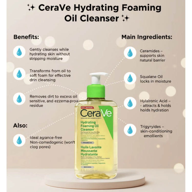 پاک کننده صورت روغنی سراوی CeraVe حاوی ابرسان پوست خشک و خیلی خشک