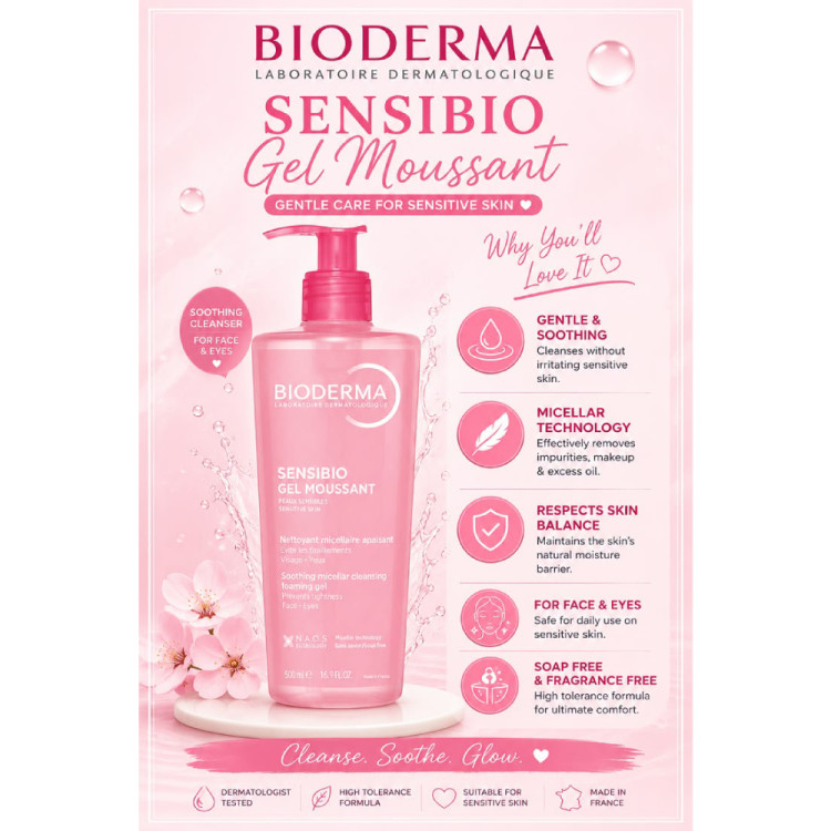 فوم ژل شستشوی صورت سنسیبیو بایودرما مخصوص پوست حساس و خشک tBioderma Sensibio Gel Moussan