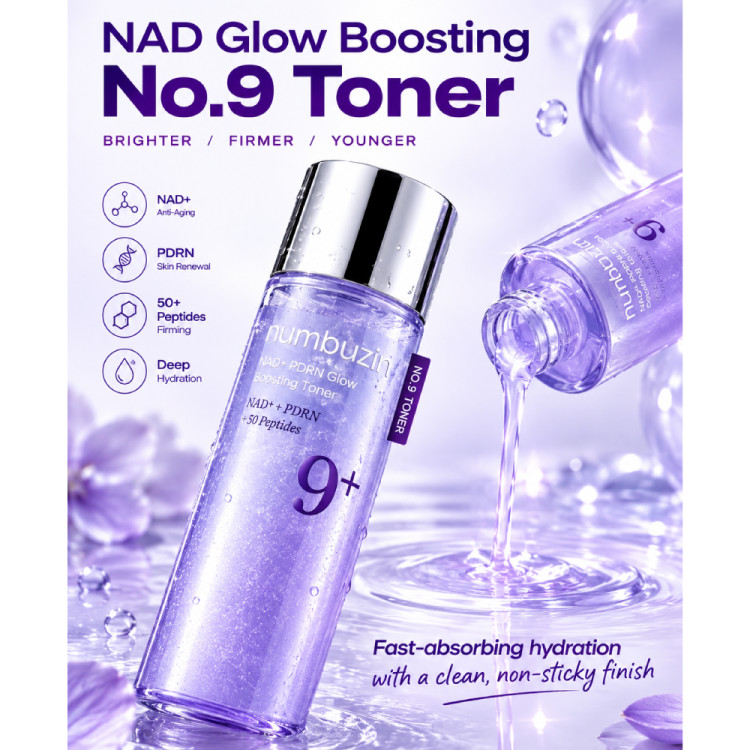 تونر پپتاید PDRN و NAD+ شماره 9 نامبوزین درخشان Numbuzin No.9 NAD+ تقویت کننده و ضد چروک PDRN Glow Boosting Toner